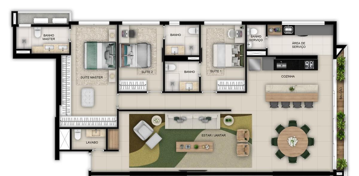 Planta 02 - 3 dorm 157 19m²