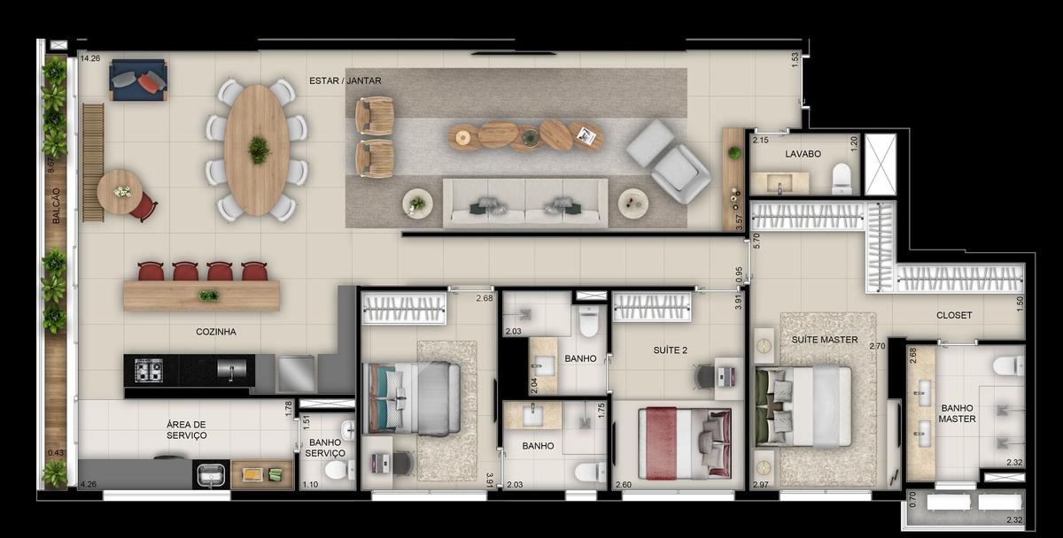 Planta 03 - 3 dorm 163m²