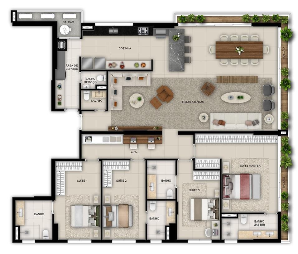 Planta 07 - 4 dorm 222m²