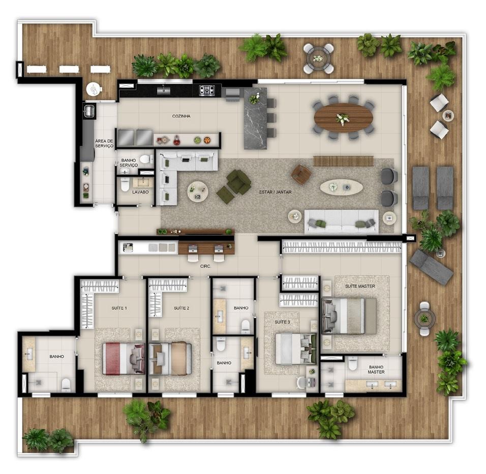 Planta 09 - 4 dorm 324m² - penthouse