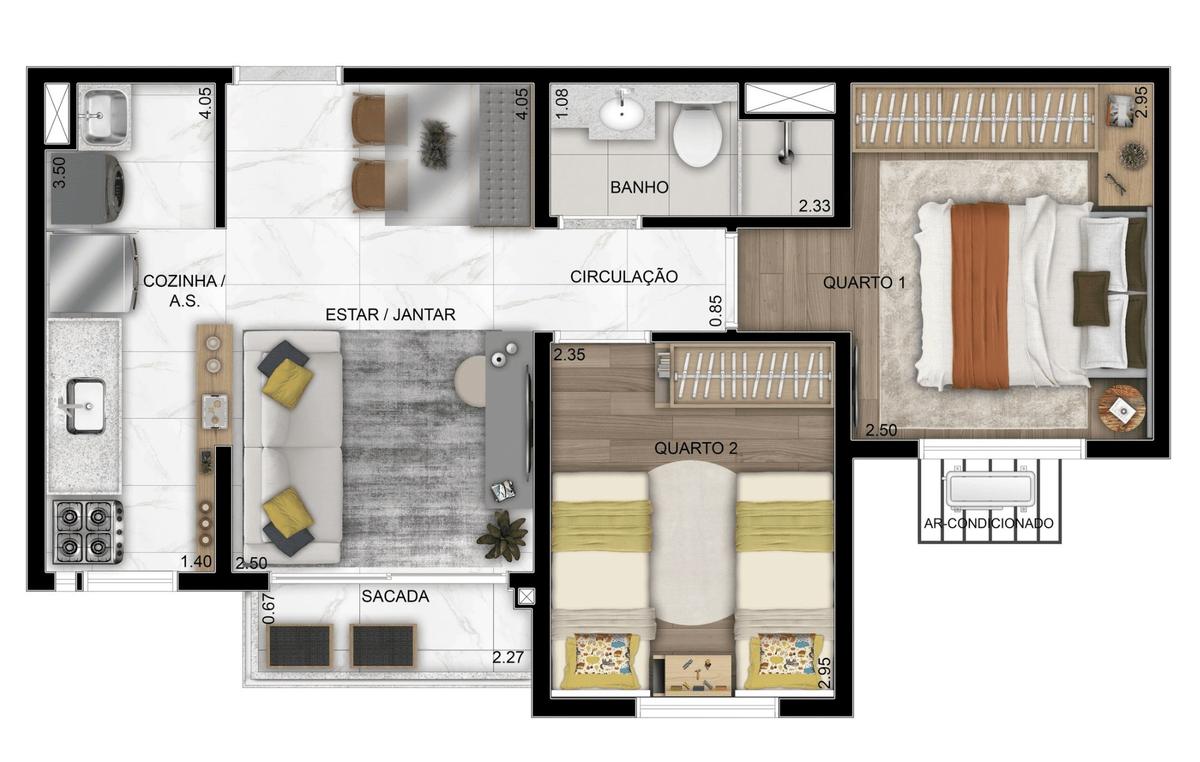Planta 02 - 2 dorm 42m²