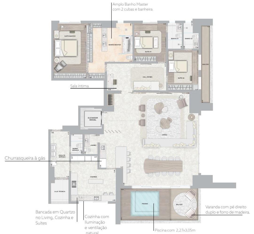 Planta 05 - 3 dorm 305m² - opção 2