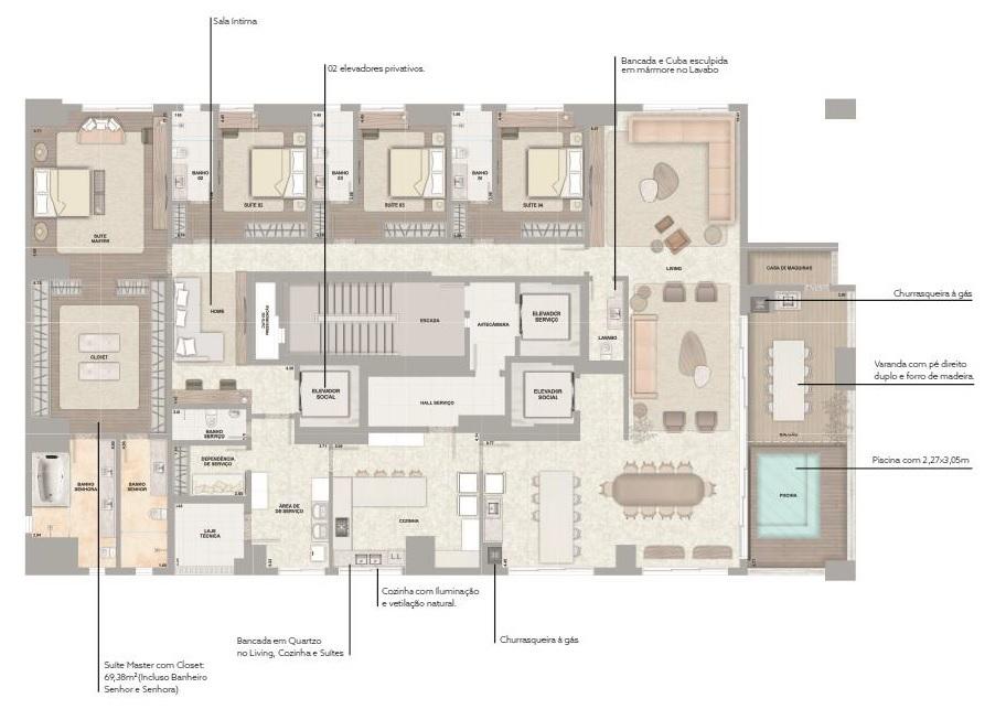 Planta 06 - 4 dorm 415m² - penthouse