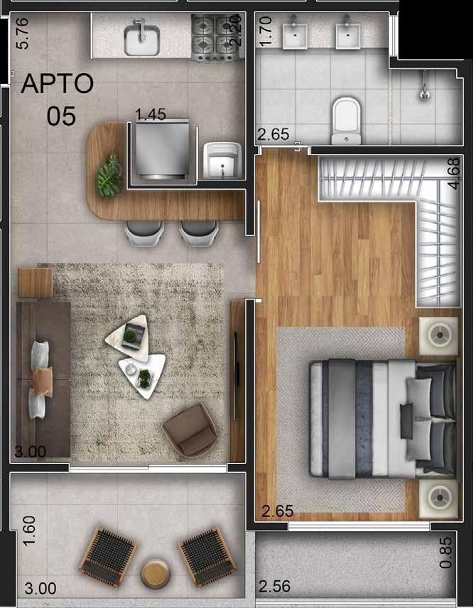 Planta 01 - 1 dorm 48m²