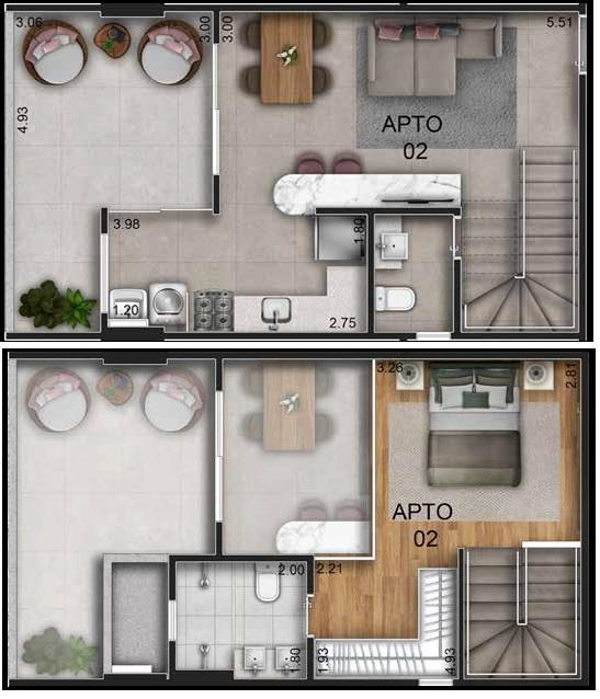 Planta 03 - 1 dorm 75 79m² - loft