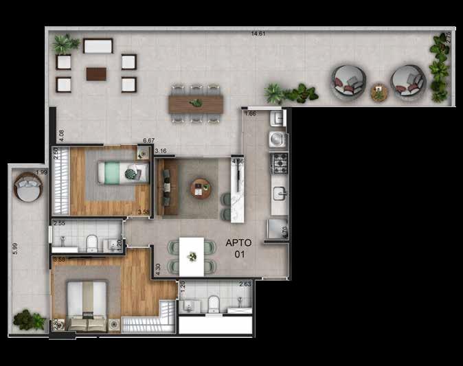 Planta 05 - 2 dorm 123 33m² - garden