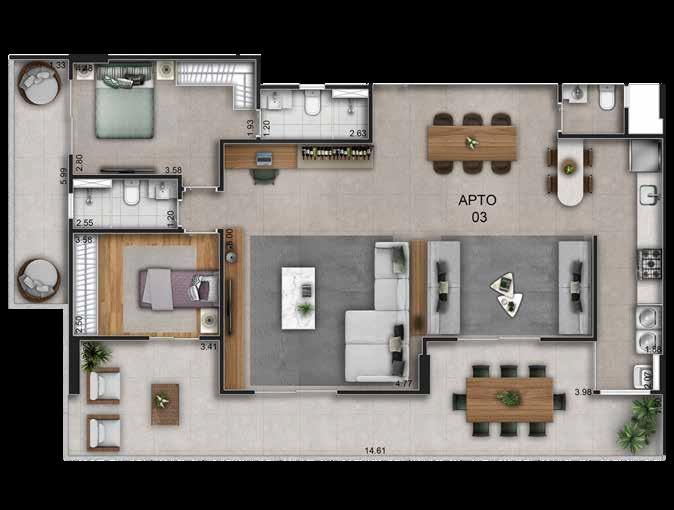 Planta 06 - 2 dorm 152 37m² - garden