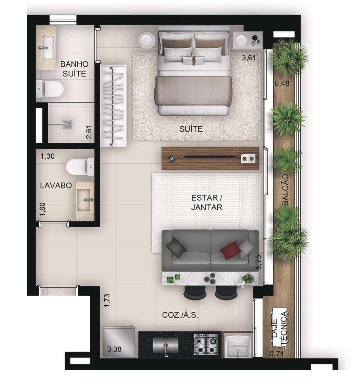 Planta 05 - 1 dorm 44,23m² - studio