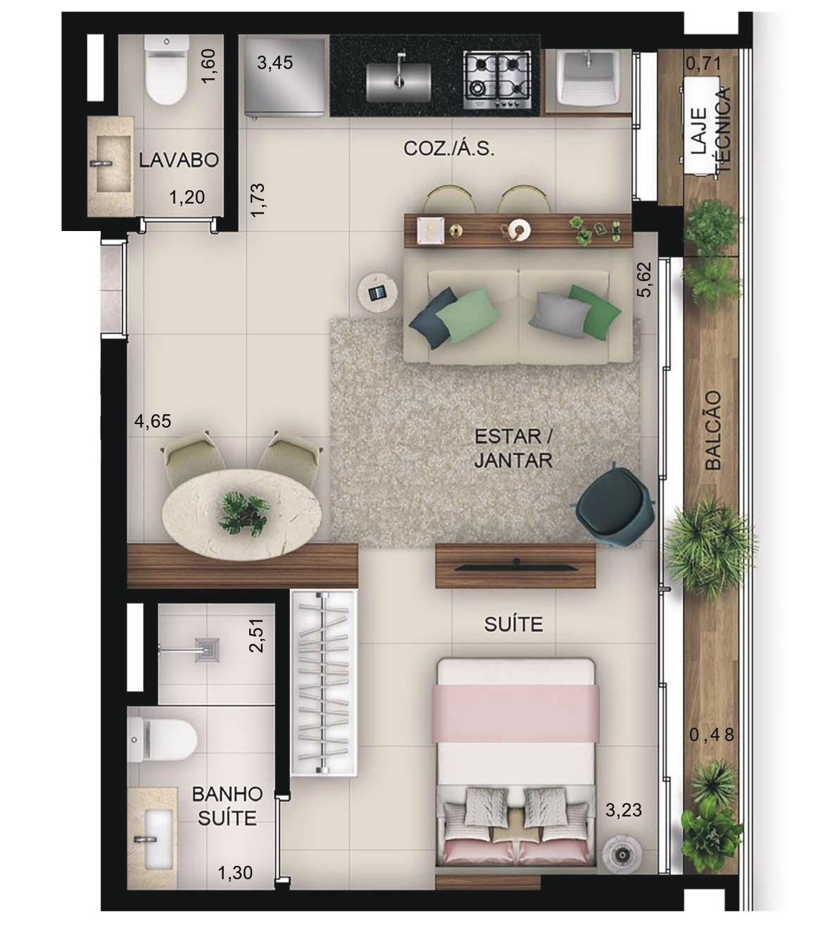 Planta 07 - 1 dorm 44,69m² - studio