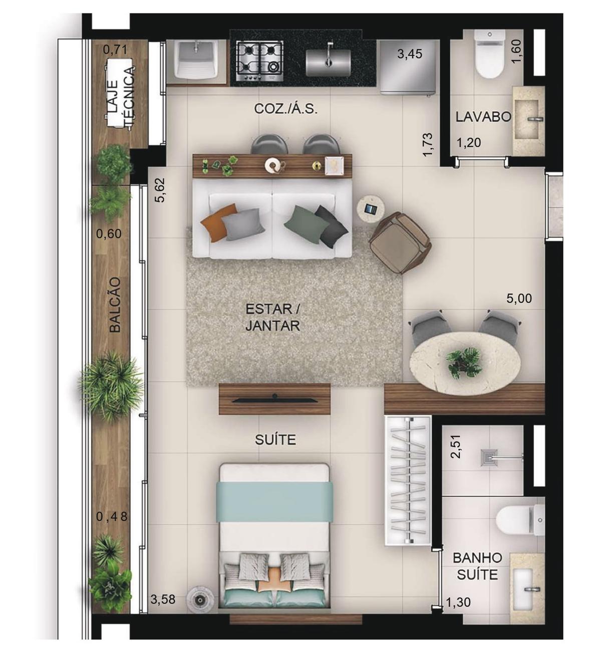 Planta 08 - 1 dorm 46,22m² - studio