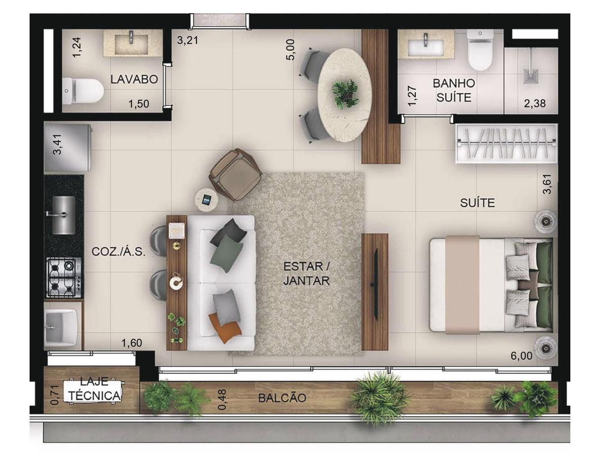 Planta 09 - 1 dorm 46,94m² - studio