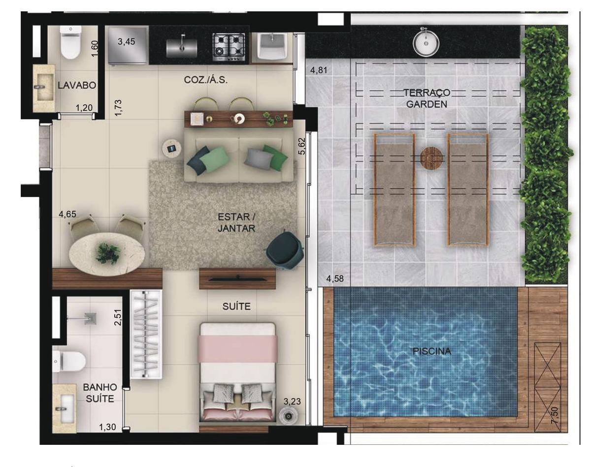 Planta 15 - 1 dorm 77,06m² - garden