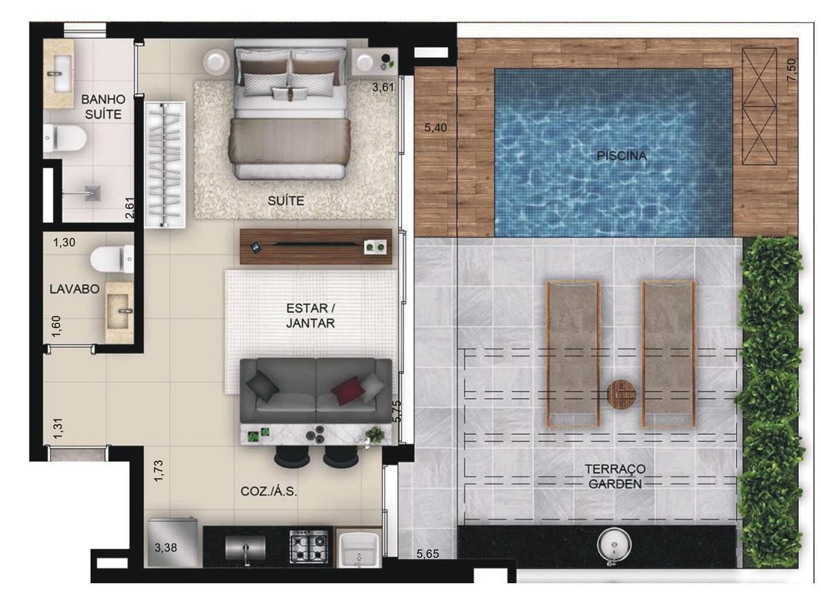 Planta 16 - 1 dorm 83,55m² - garden