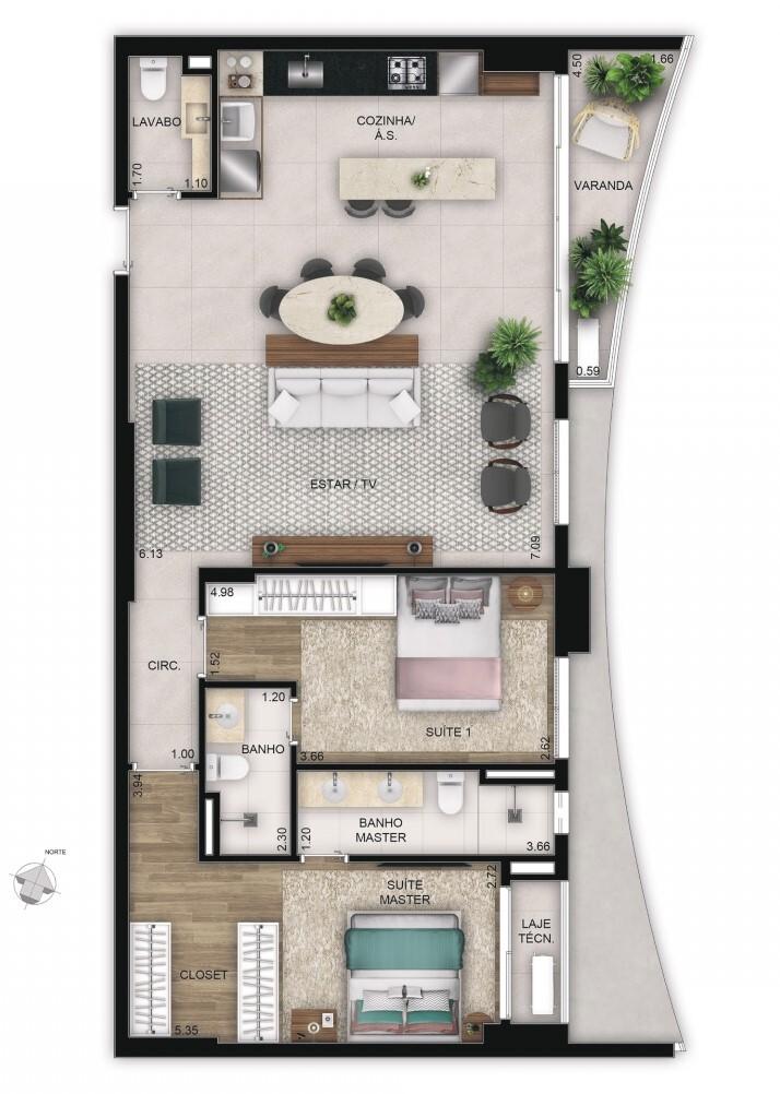 Planta 03 - 2 dorm 100m² - opção
