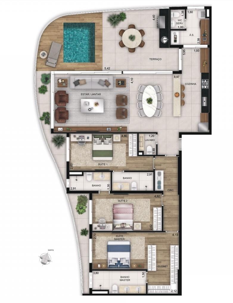 Planta 11 - 3 dorm 199m² - cobertura horizontal