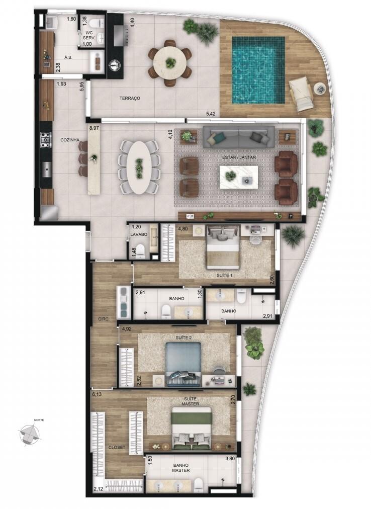 Planta 12 - 3 dorm 199m² - cobertura horizontal