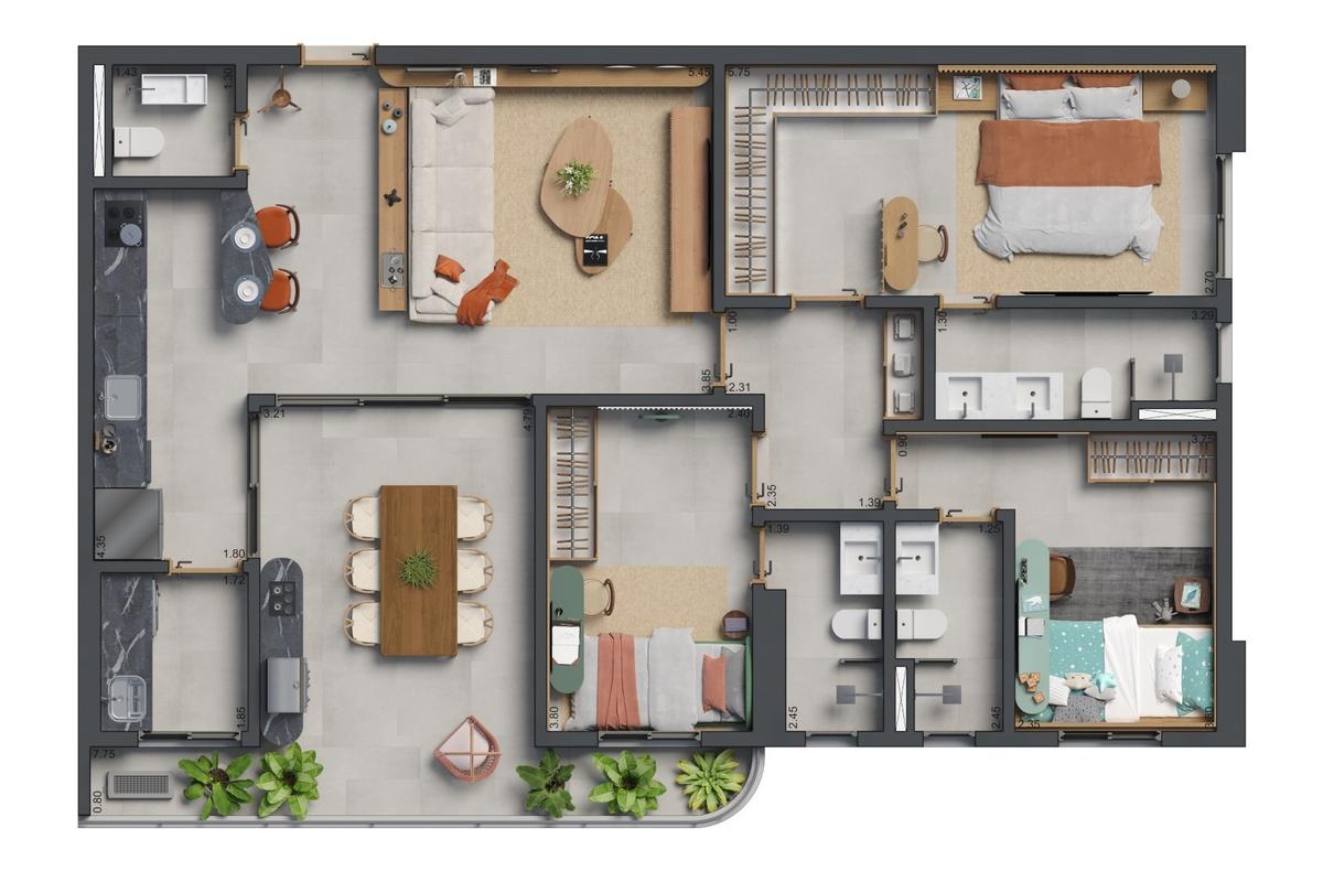 Planta 02 - 3 dorm 116m²