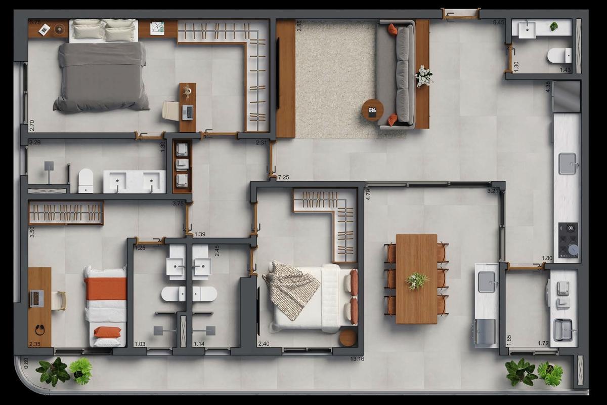 Planta 04 - 3 dorm 122m²