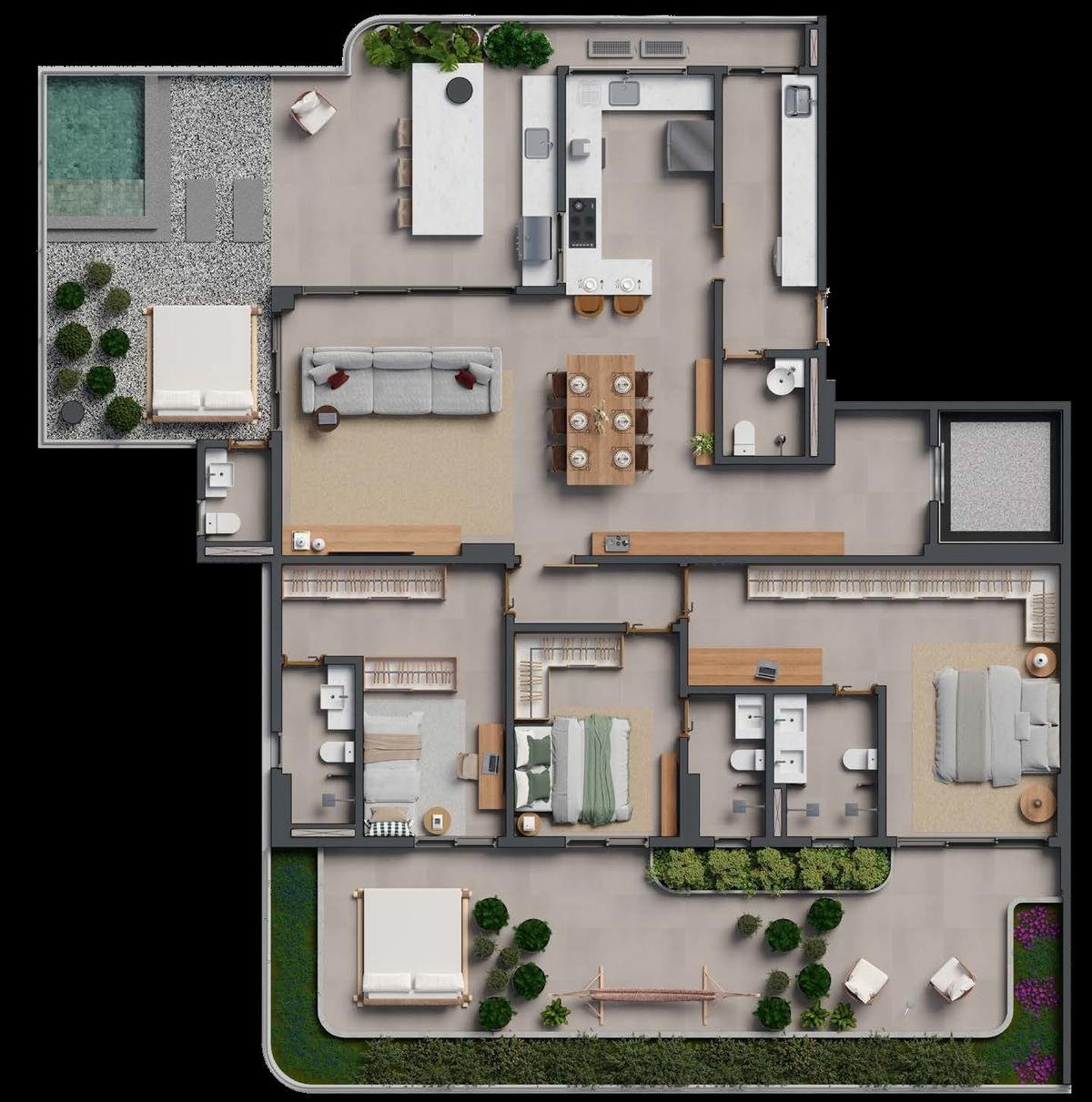 Planta 08 - 3 dorm 240m² - garden