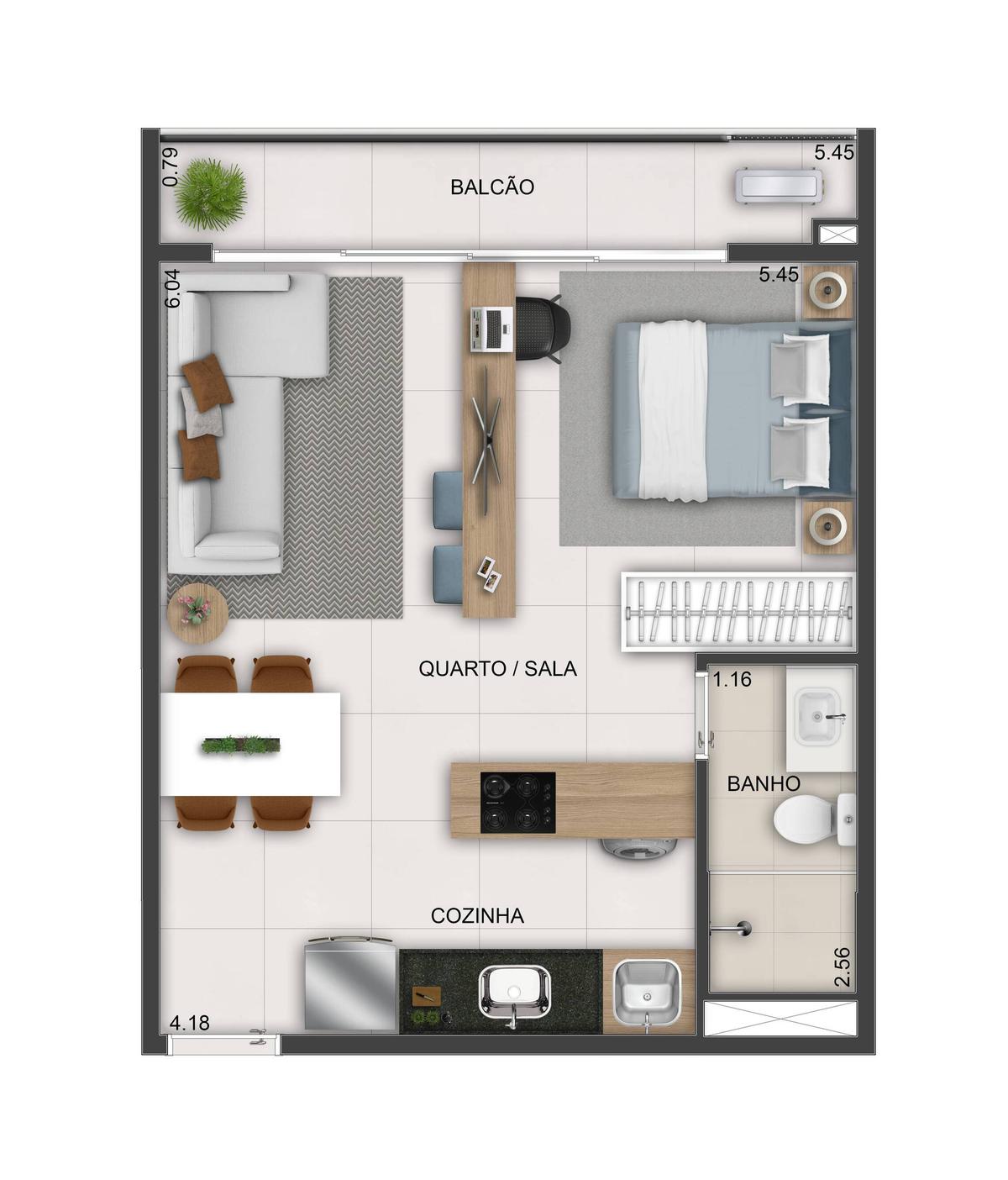 Planta 01 - 1 dorm 39m² - studio