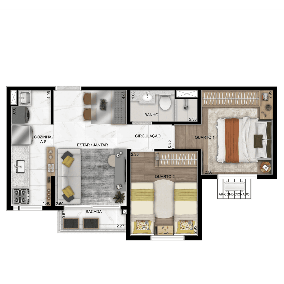 Planta 02 - 3 dorm 42m²
