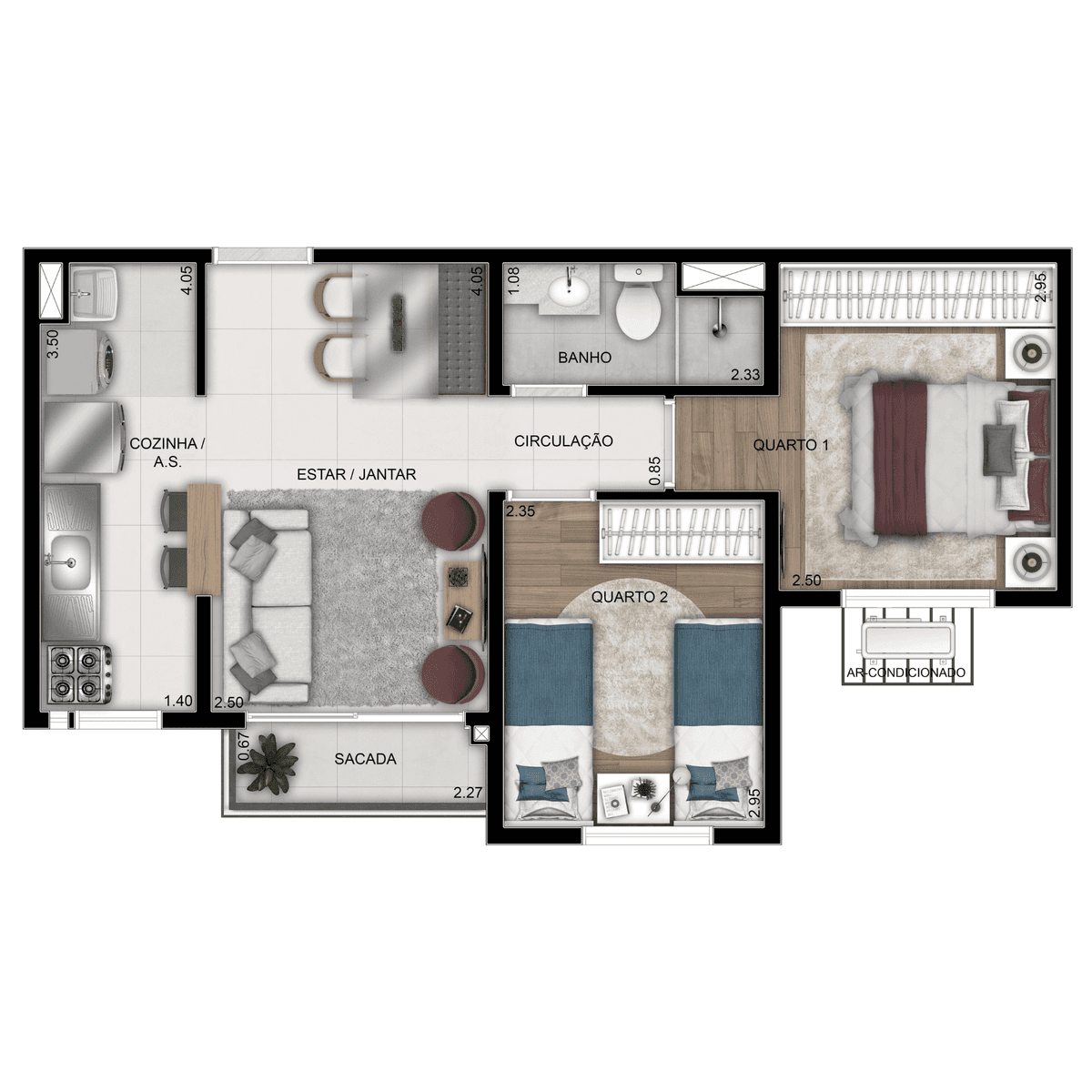 Planta 01 - 2 dorm 42m²