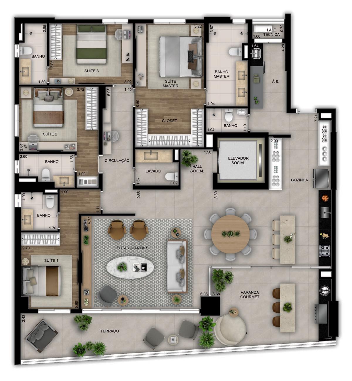 Planta 02 - 4 dorm 223m²