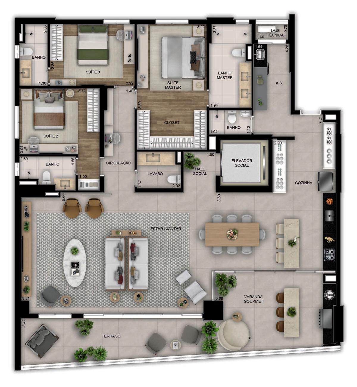 Planta 03 - 3 dorm 223m² - opção