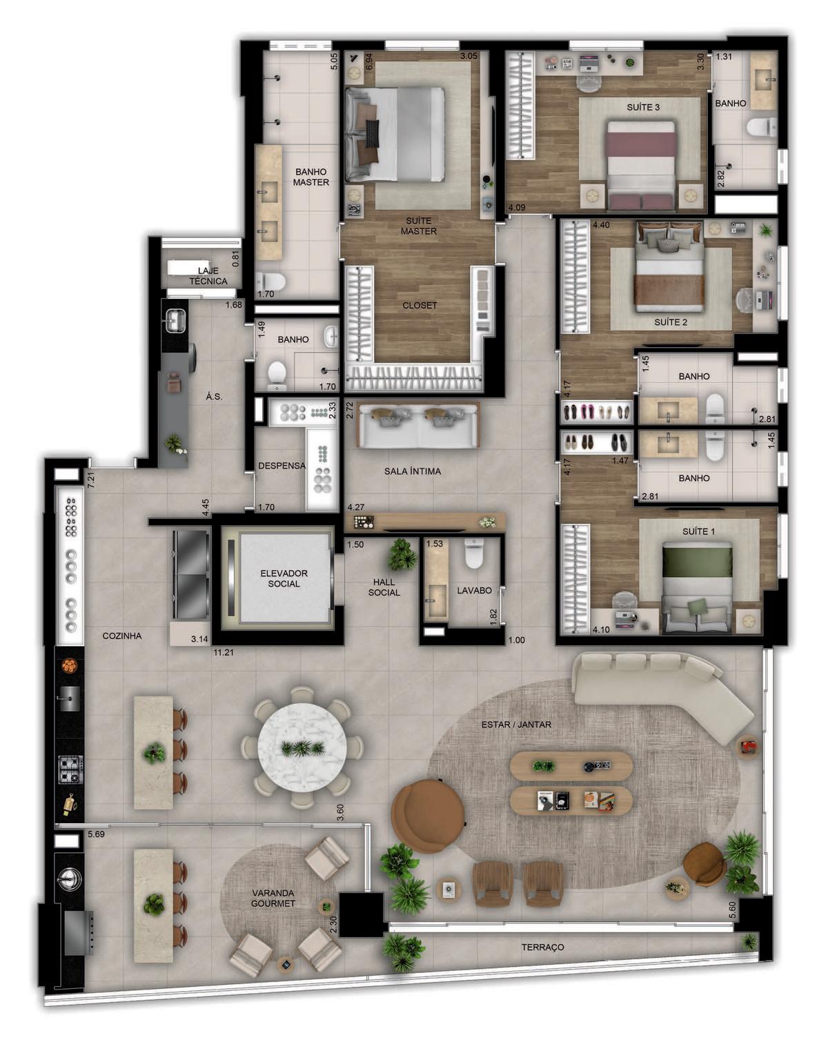 Planta 04 - 4 dorm 255m²
