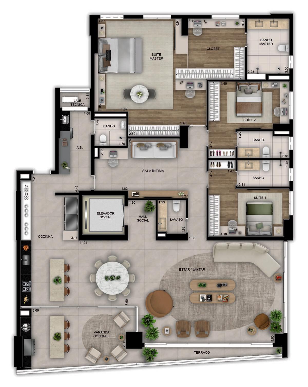 Planta 05 - 3 dorm 255m² - opção