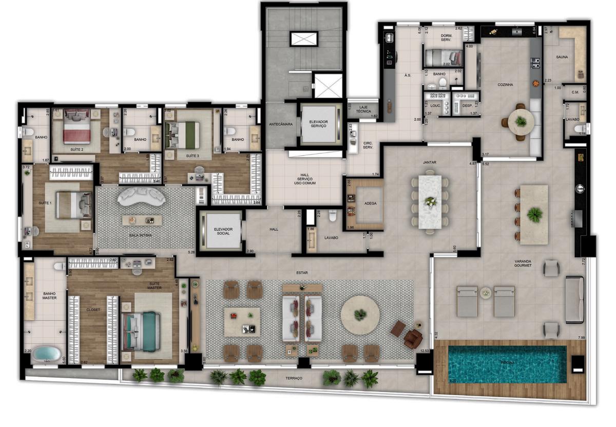 Planta 07 - 4 dorm 462m² - penthouse