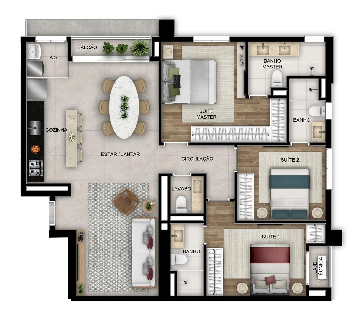 Planta 03 - 3 dorm 100,72m²