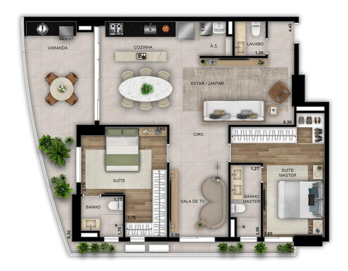 Planta 06 - 2 dorm 116,60m² - opção