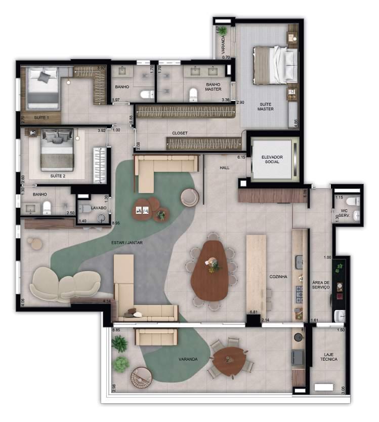 Planta 04 - 3 dorm 207m² - opção