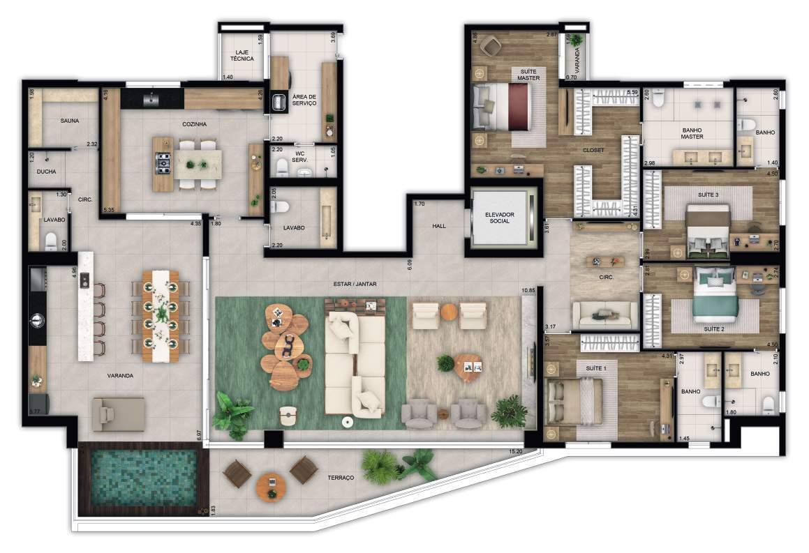Planta 06 - 4 dorm 323m² - penthouse