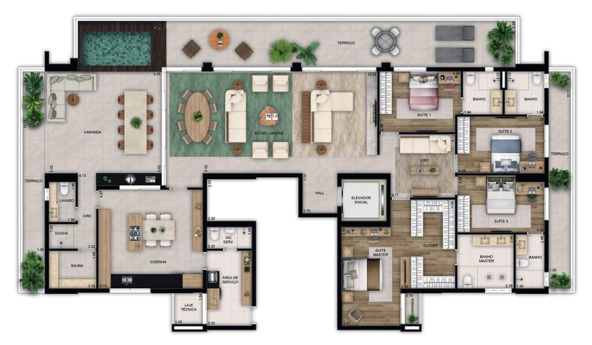 Planta 07 - 4 dorm 346m² - penthouse