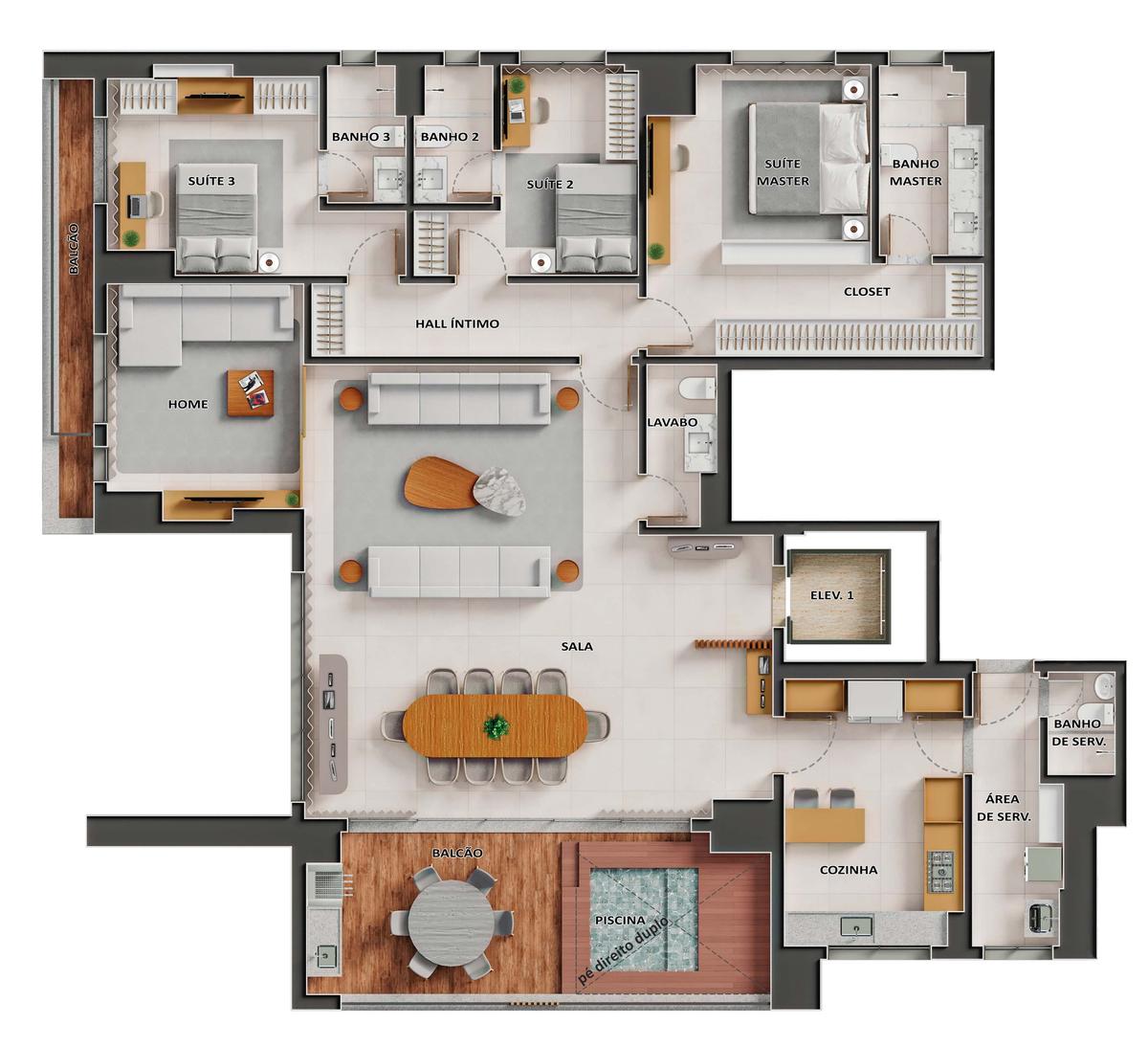 Planta 02 - 3 dorm 229m² - opção