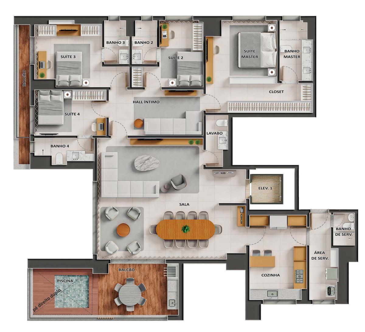 Planta 03 - 4 dorm 231m²