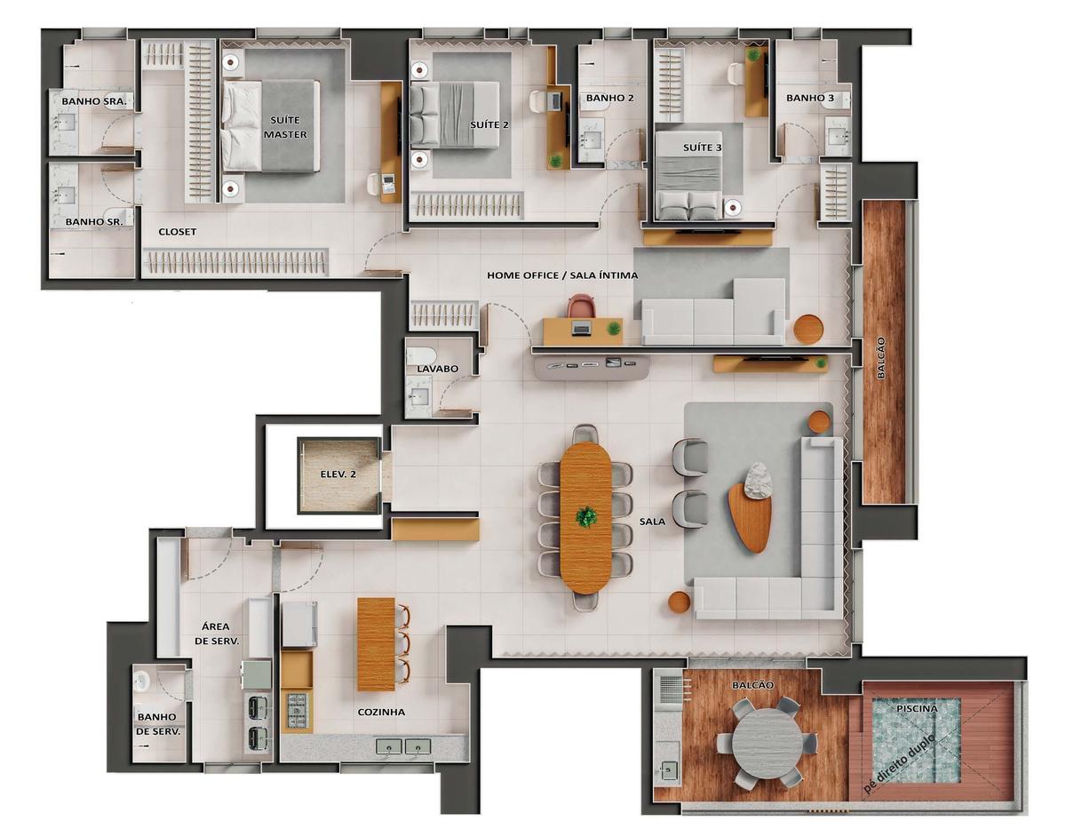 Planta 09 - 3 dorm 251m² - opção