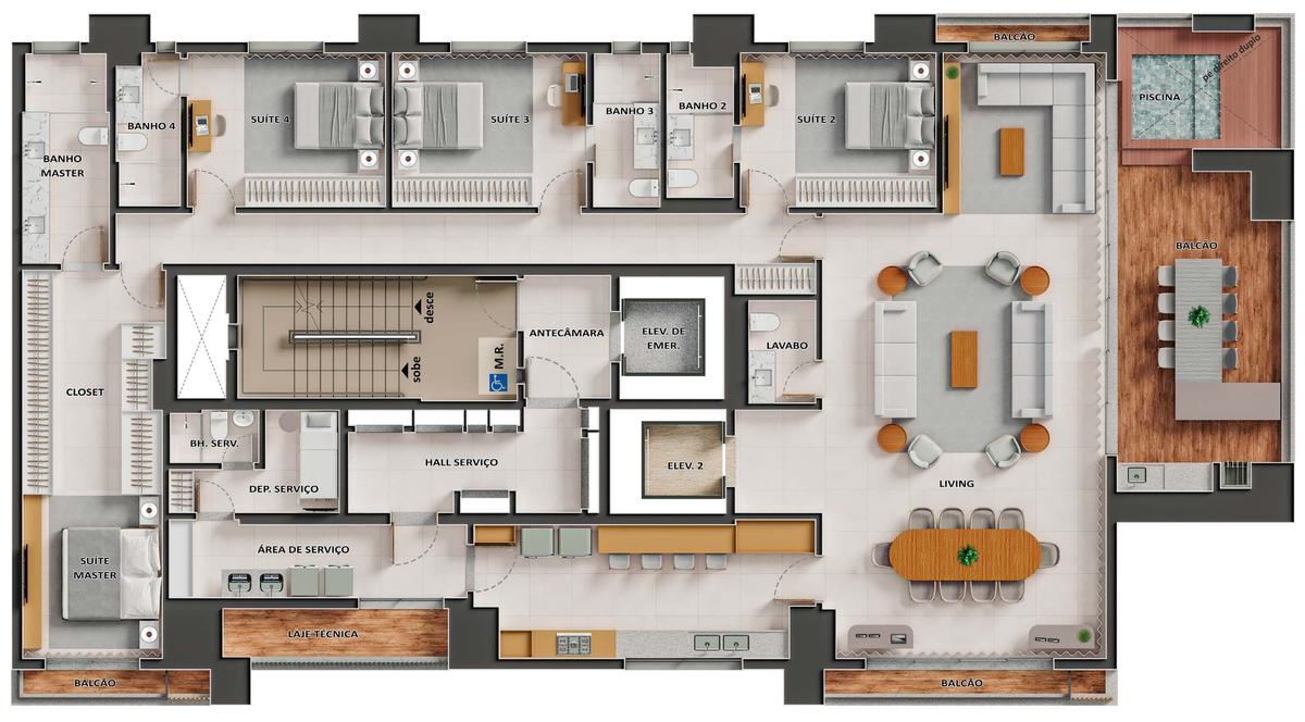 Planta 13 - 4 dorm 320m² - penthouse