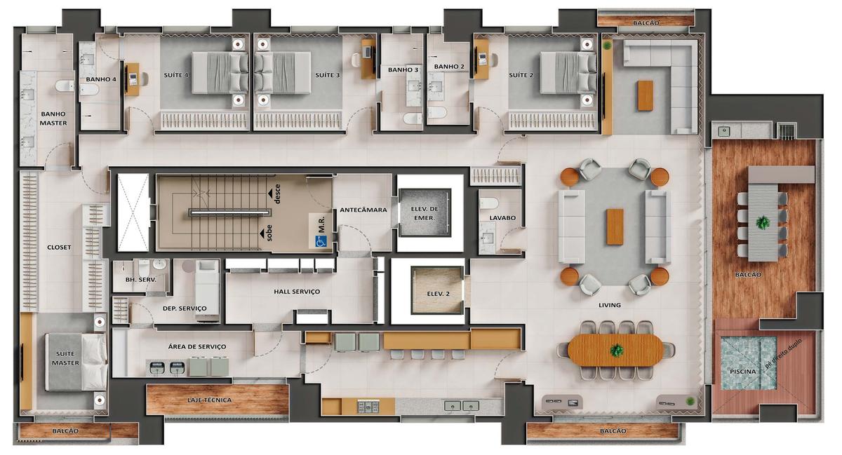 Planta 15 - 4 dorm 320,43m² - penthouse