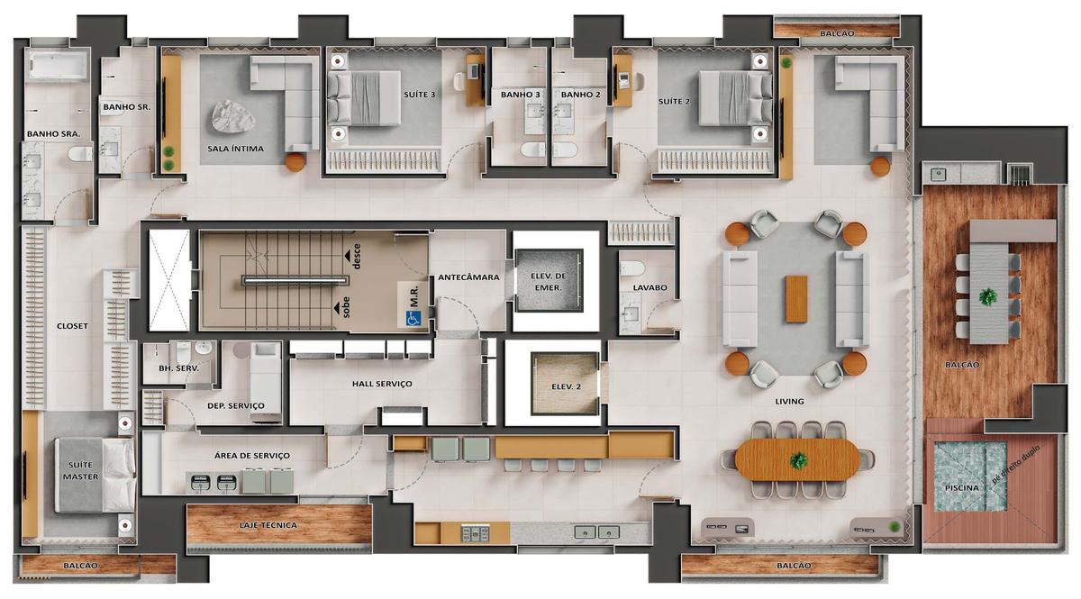 Planta 16 - 3 dorm 320,43m² - penthouse - opção