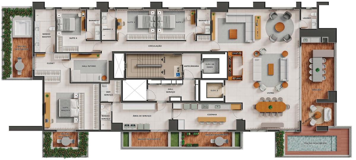 Planta 17 - 4 dorm 468m² - penthouse