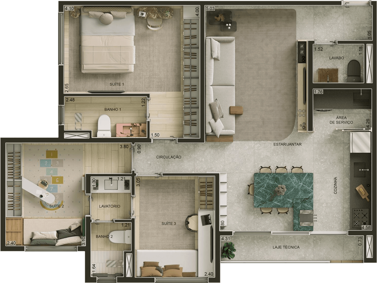 Planta 02 - 3 dorm 85m²