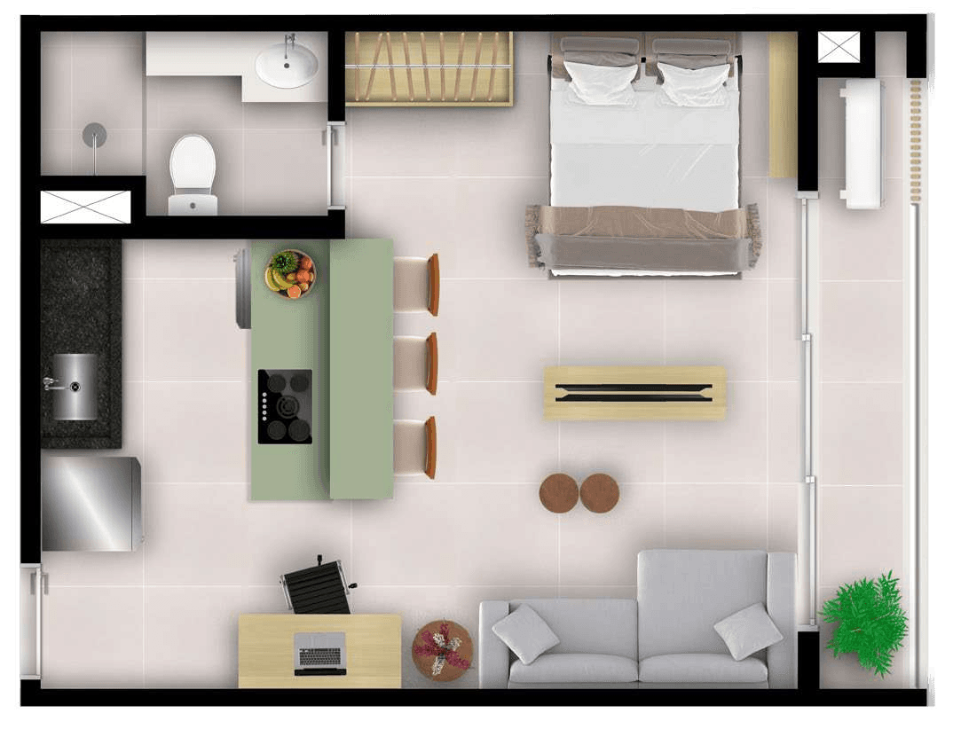 Planta 02 - 1 dorm 37m² - studio