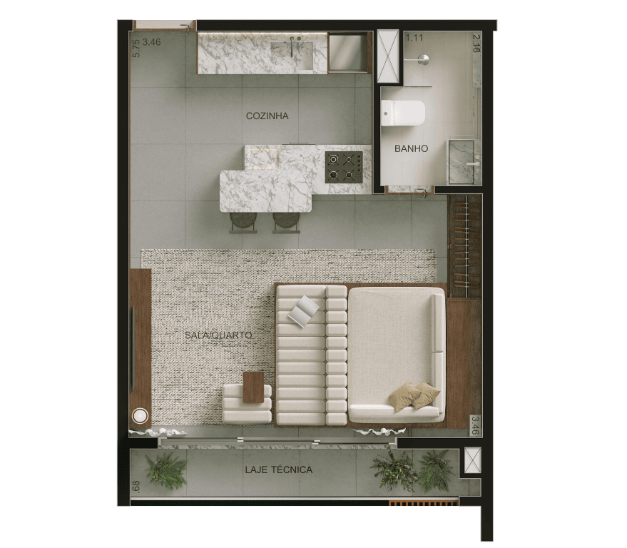 Planta 01 - 1 dorm 37m² - studio