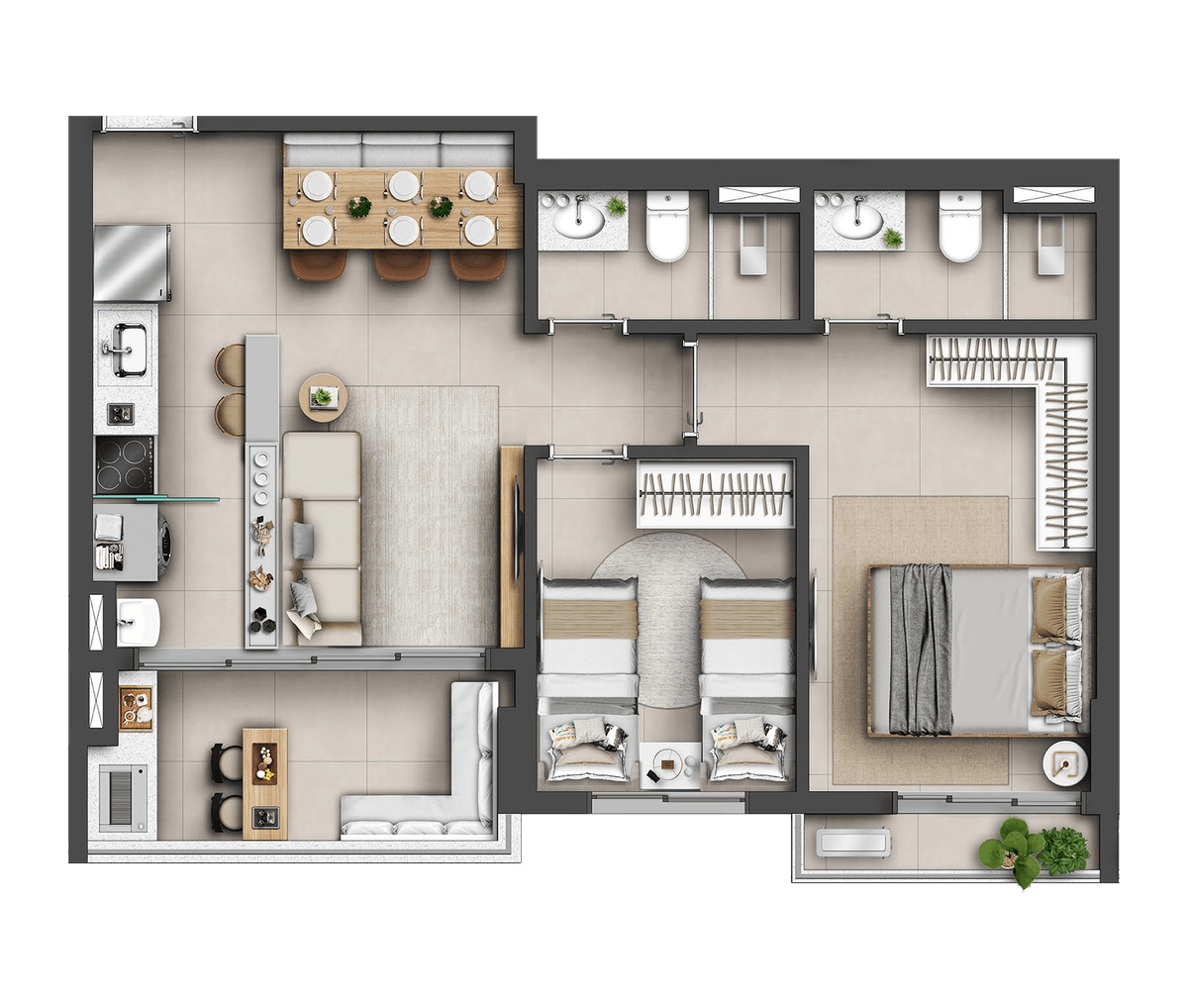 Planta 02 - 2 dorm 63m²