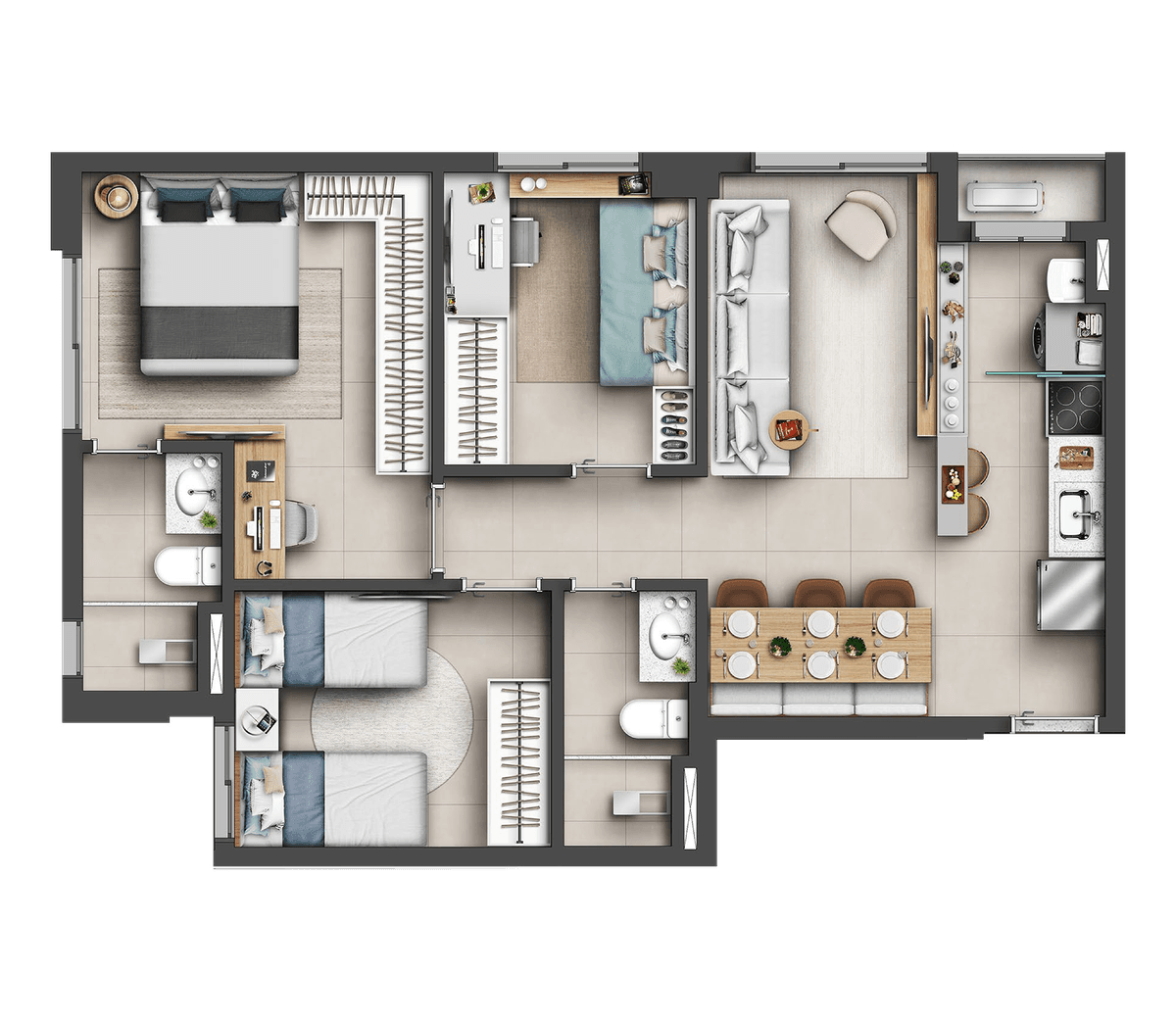 Planta 03 - 3 dorm 68m²
