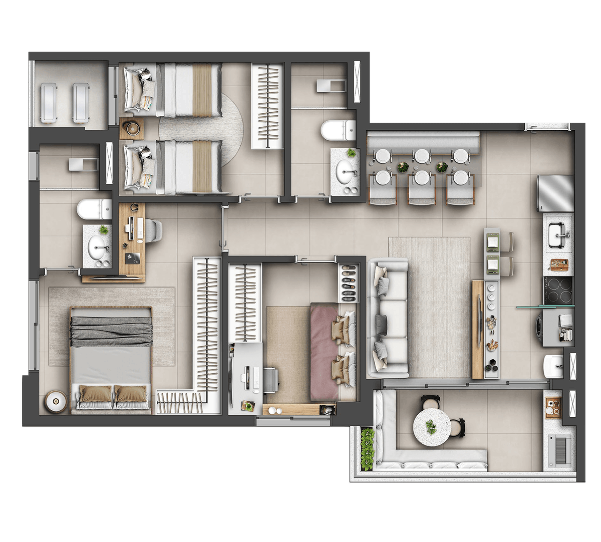 Planta 04 - 3 dorm 77m²