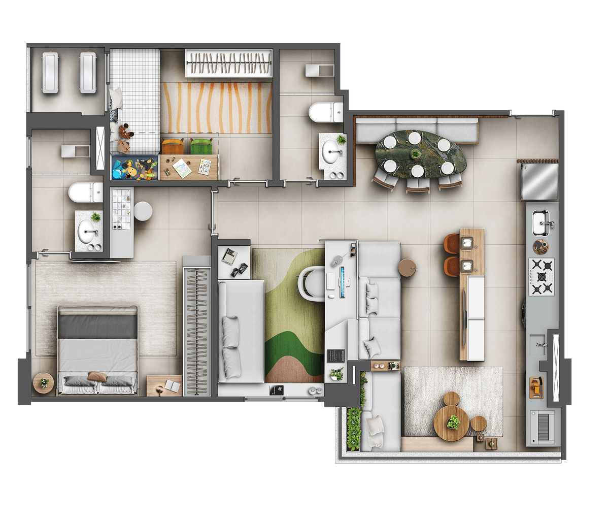 Planta 05 - 3 dorm 77m²